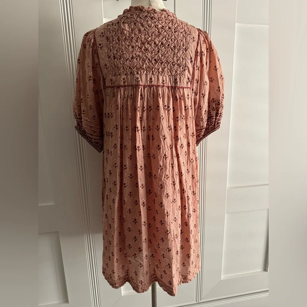 Cleobella Sybil Pink Floral Puff Short Sleeve Lined Babydoll Mini Dress Size L - Picture 9 of 14